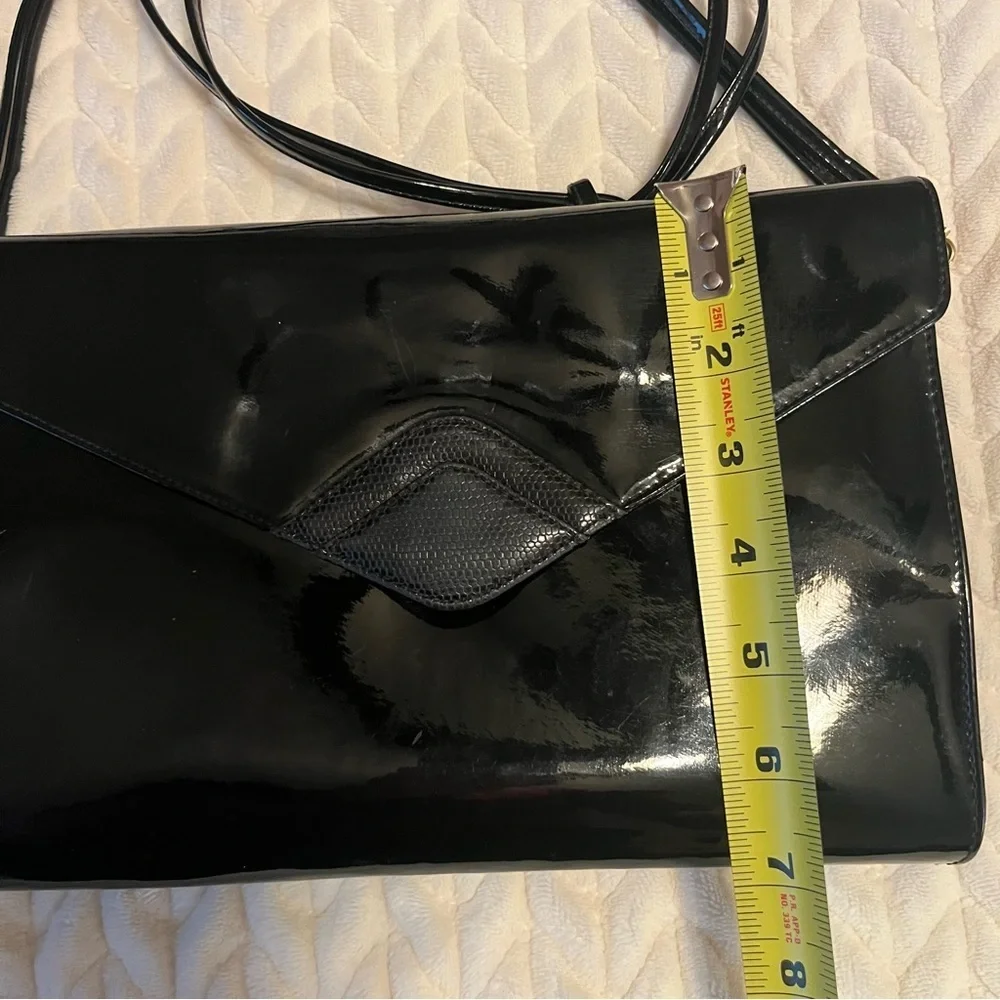 Koret Vintage Patent Leather Black Clutch Envelope Bag Strap Pockets Snap Close